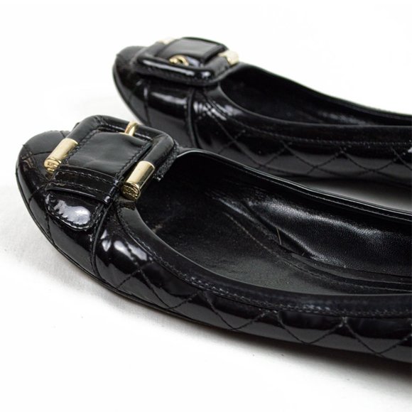 BURBERRY Vintage Black Patent Quilted Buckle Flats - Picture 7 of 11